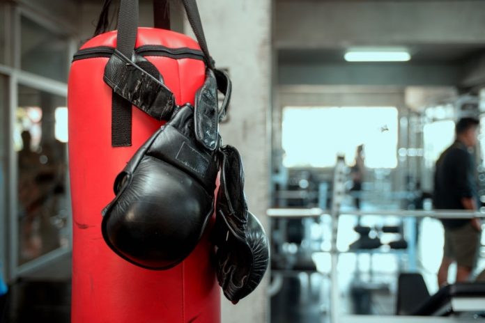 Interior of a gym with punching bags